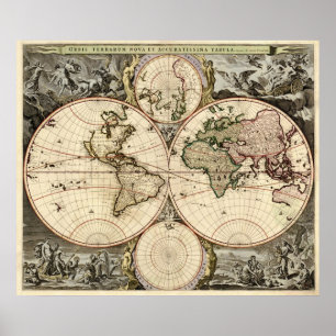 Poster Carte du monde antique par Nicolao Visscher, vers 