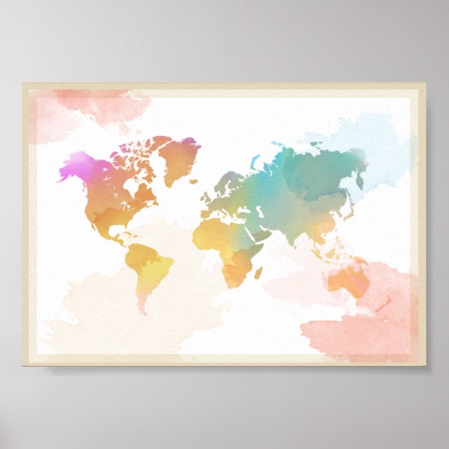 Poster Carte du monde aquarelle (Devant)