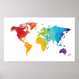 Poster Carte du monde aquarelle - Aquarelle d'origine Imp