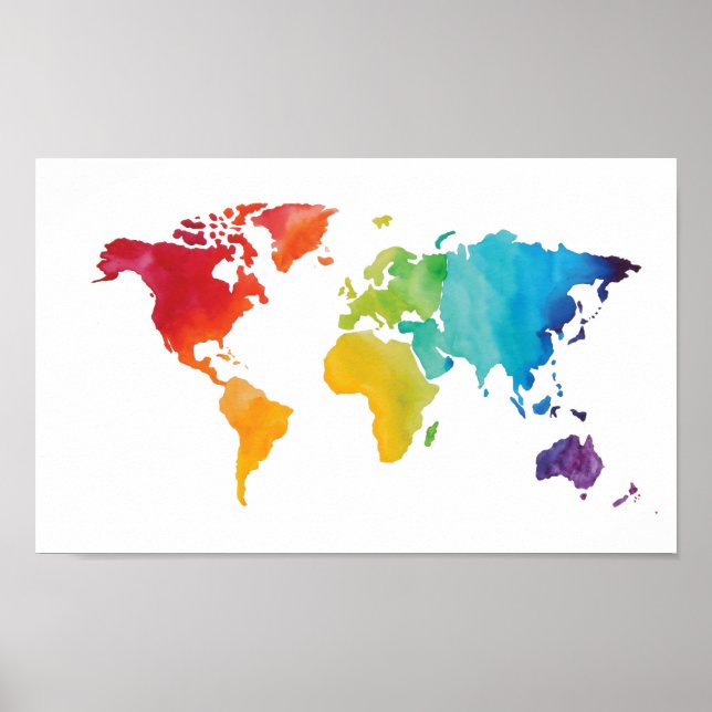 Poster Carte du monde aquarelle - Aquarelle d'origine Imp (Devant)