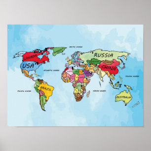 Poster Carte du monde aquarelle illustration