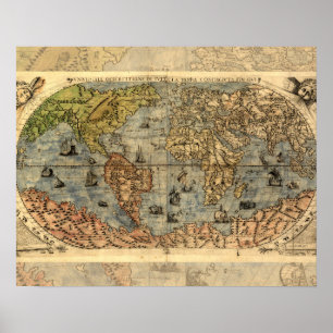 Poster Carte du monde Atlas historique Vintage