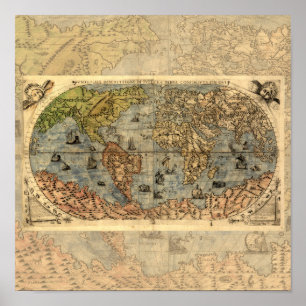 Poster Carte du monde Atlas historique Vintage