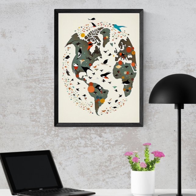 Poster Carte Du Monde, Charley Harper Inspiré (Créateur téléchargé)