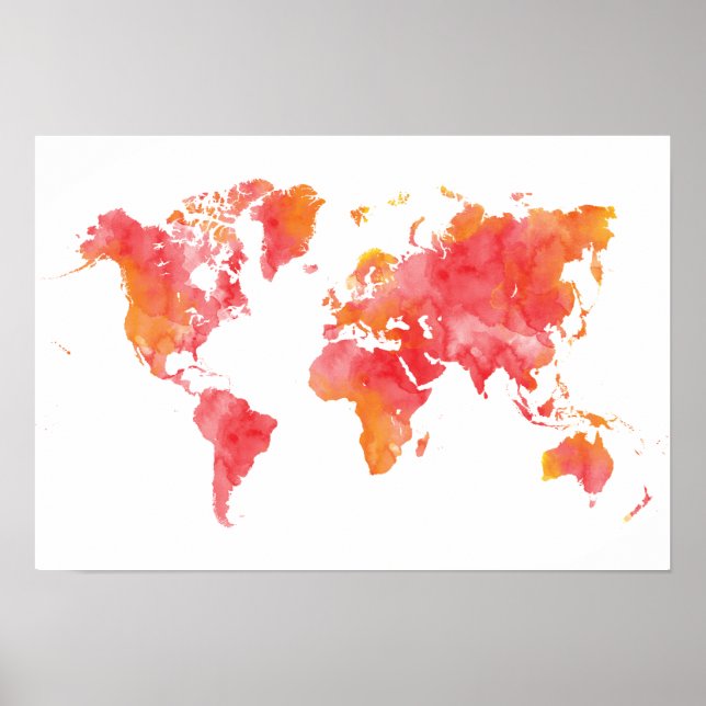 Poster Carte du monde d'aquarelle de couleur chaude (Devant)