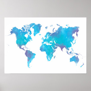 Poster Carte du monde de l'aquarelle couleur cool