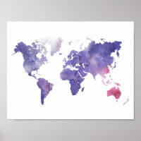 Carte du monde de l'aquarelle violette