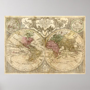 Poster Carte du monde de Mappa Totius Mundi (1775)