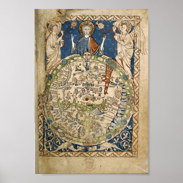 Poster Carte du monde de Psalter (13e siècle) (Devant)