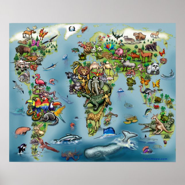 Poster Carte du monde des animaux (Devant)