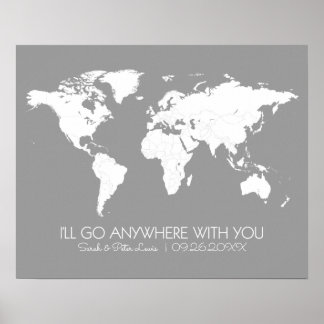 Poster Carte du monde des couples en gris | J'irai partou