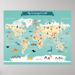 Poster Carte du monde des enfants avec illustrations