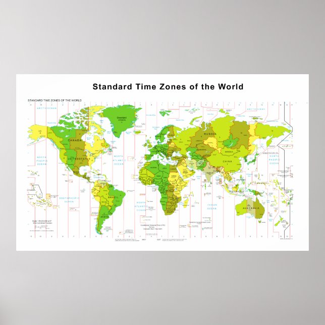 Poster Carte du monde des fuseaux horaires standard 2013 (Devant)