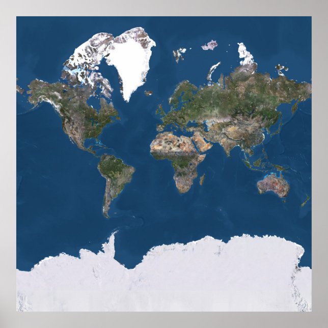 Poster Carte du monde des satellites de couleur vraie (Devant)