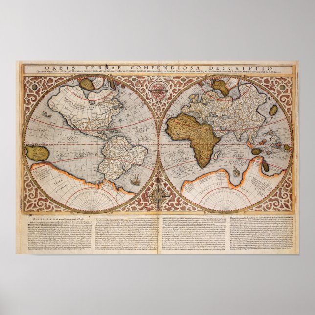 Poster Carte du monde double hémisphère, 1587 (Devant)