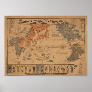 Poster Carte du monde du Japon antique