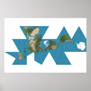 Poster Carte du monde Dymaxion ou projection de la carte 