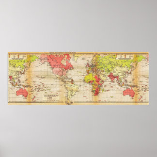 Poster Carte du monde Empires et Commerce 1918