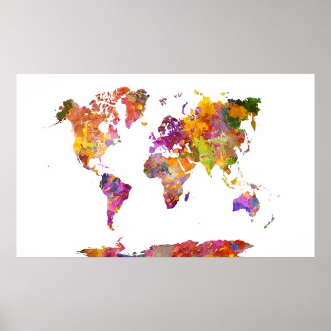 Poster Carte du monde en aquarelle (Devant)