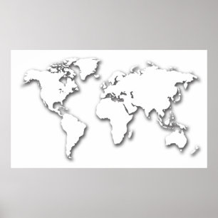 Poster Carte du monde en blanc