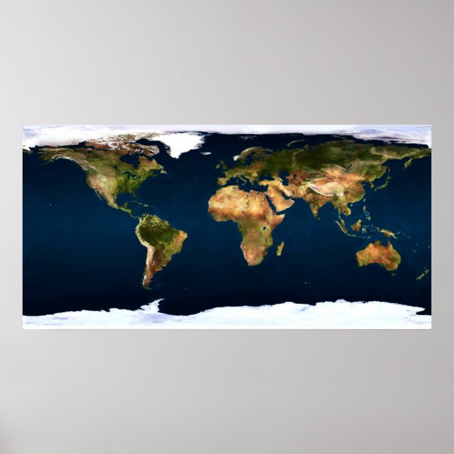 Poster Carte du monde en couleurs naturelles complètes pa (Devant)