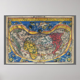 Poster Carte du monde en forme de coeur antique par Peter