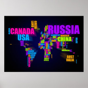 Poster Carte du monde en mots