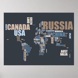 Poster Carte du monde en mots