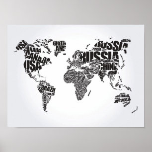 Poster Carte du monde en typographie