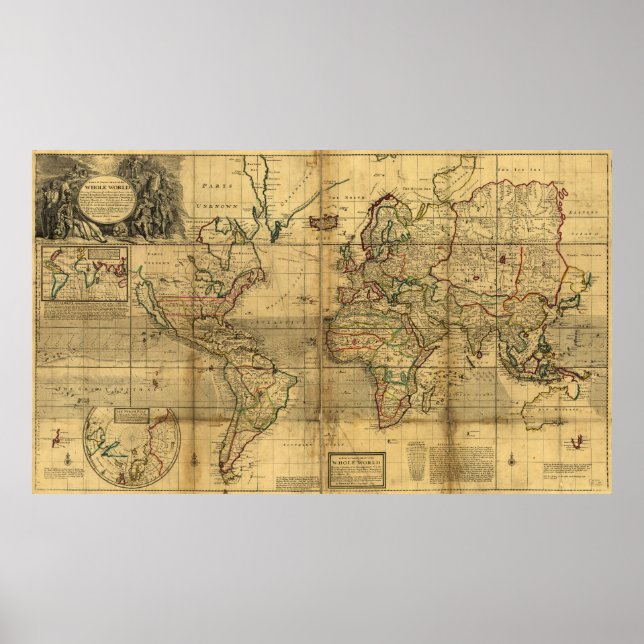 Poster Carte du monde entier par Herman Moll (1719) (Devant)
