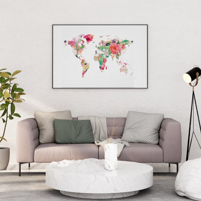 POSTER CARTE DU MONDE FLORAL (Créateur téléchargé)
