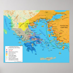 Poster Carte du monde grec pendant les guerres de Persan