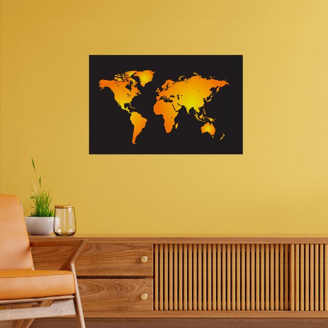 Poster Carte du monde lumineux en orange et jaune (Créateur téléchargé)