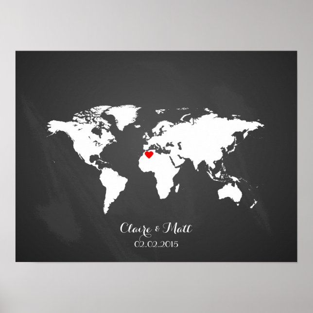 Poster carte du monde mariage panneau de signature du liv (Devant)