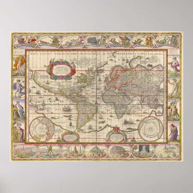 Poster Carte du monde médiéval par Willem Blaeu (Devant)