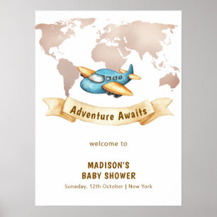 Poster Carte du monde moderne Bienvenue avion garçon Baby