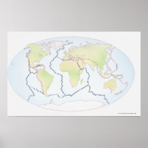 Poster Carte du monde montrant des marges de plat