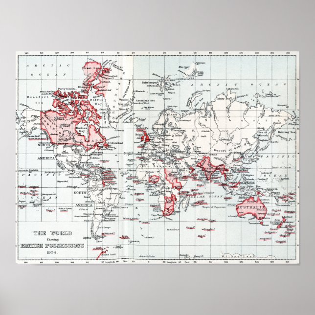 Poster Carte du monde montrant les possessions britanniqu (Devant)