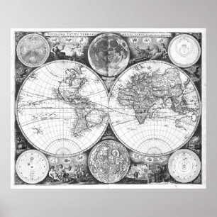 Poster Carte du monde noir et blanc (1672)