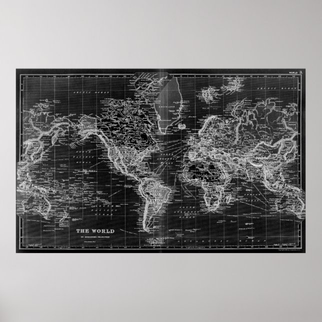 Poster Carte du monde noir et blanc (1892) Inverse (Devant)