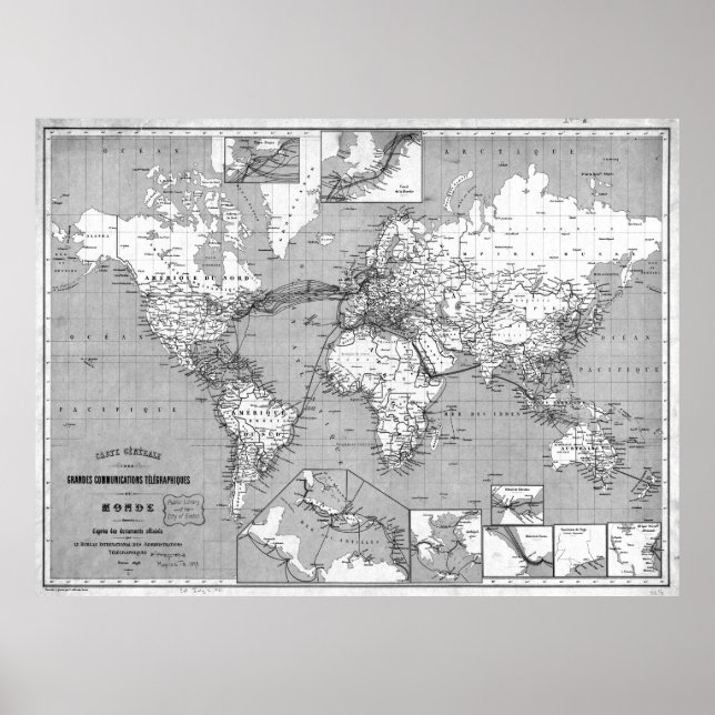 Poster Carte du monde noir et blanc (1898) (Devant)
