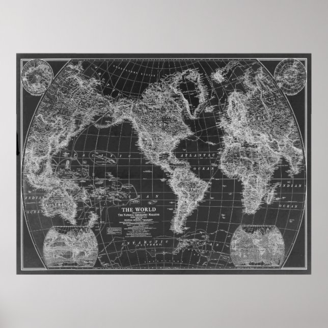 Poster Carte du monde noir et blanc (1922) Inverse (Devant)
