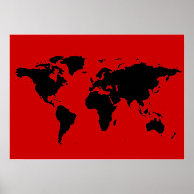 Poster carte du monde noir et rouge (Devant)