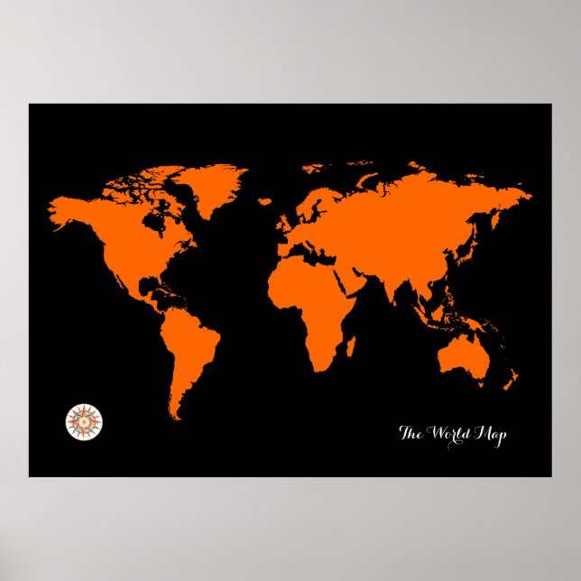 Poster carte du monde noir orange (Devant)
