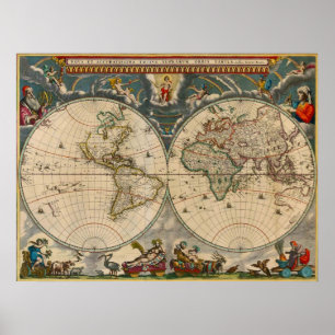 Poster Carte du monde Nova Totius Terrarum Orbis Tabula