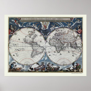 Poster Carte du monde par Joan Blaeu - 1664