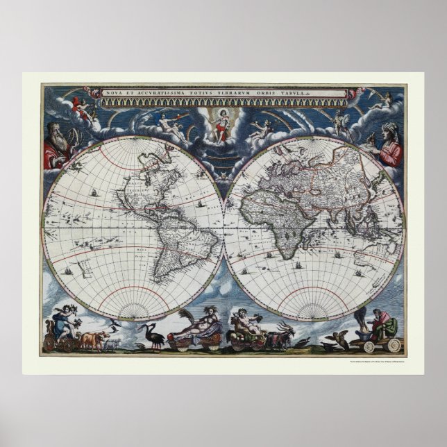 Poster Carte du monde par Joan Blaeu - 1664 (Devant)