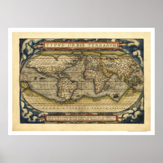 Poster Carte Du Monde Par Ortelius 1570 (Devant)