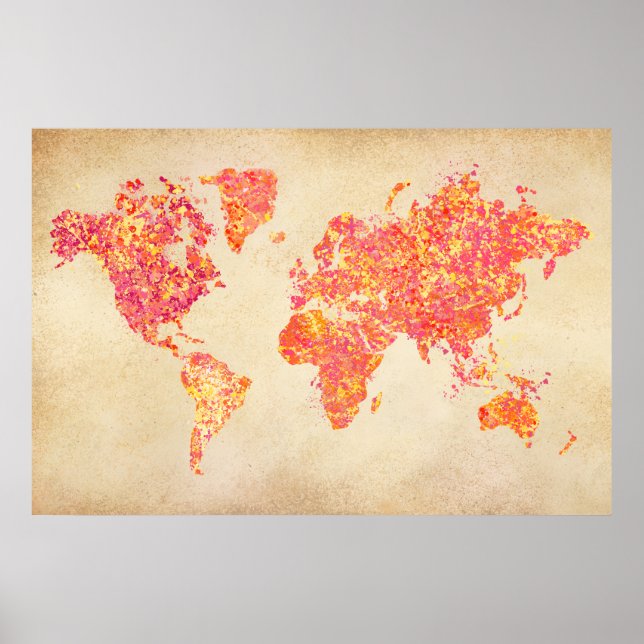 Poster Carte du monde, peinture à l'action (Devant)