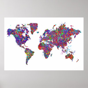 Poster Carte du monde, peinture à l'action